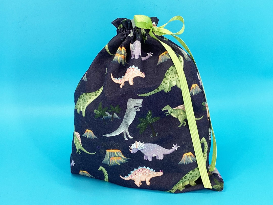 Dinosaur Fabric Gift Bag, Reusable, Eco Friendly Gift Wrap, Purple