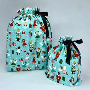 Nutcracker Fabric Gift Bags, Nutcracker Print, Medium, Small, Christmas Wrapping, Reusable, Eco Friendly!