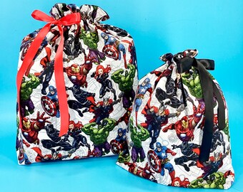 Avengers Print Fabric Gift Bags, Medium, Small, Marvel Cadeauverpakking, Herbruikbaar, Eco-vriendelijk!