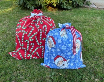Christmas Fabric Gift Bags, Reusable Cotton Wrapping, Set of 2