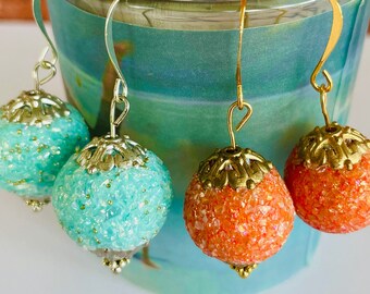 Sugar coated Light Blue & Orange Boho earrings