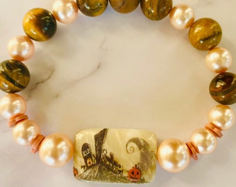 Peach Swarovski pearl & Tiger's eye bracelet