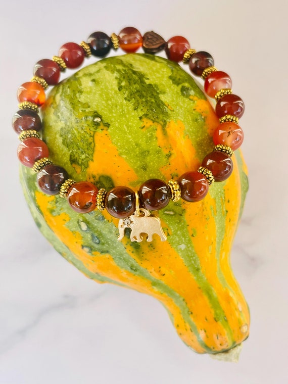 Orange Botswana Agate Bracelet With Elephant Charm Canada
