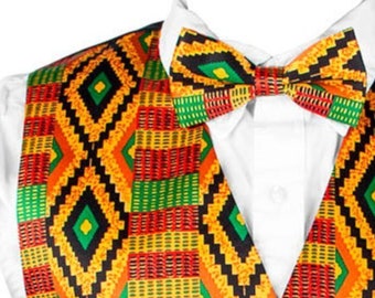 Kinte kente African print Black history vest set 2pc set