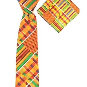 Conjunto de corbata y pañuelo con estampado africano Kinte kente y historia negra