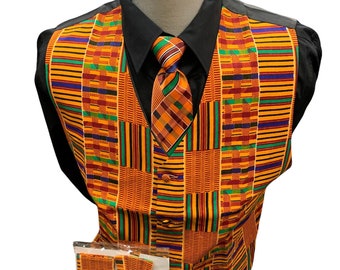 Kinte kente African print Black history vest set 4pc set