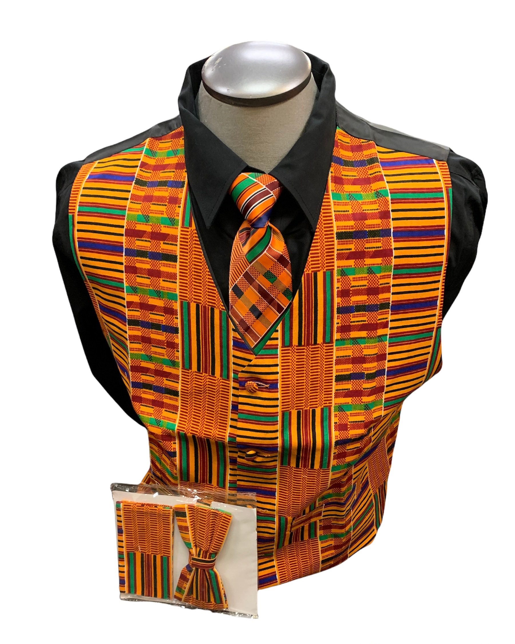 Kinte Kente African Print Black History Vest Set 4pc Set - Etsy