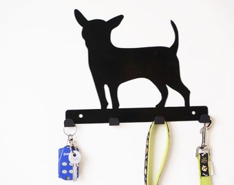 Chihuahua leash holder, steel wall mounted hooks, black powder coated