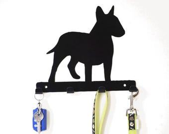 Bull Terrier Leash Holder, Metal Dog Lead Hanger, Black Wall Rack