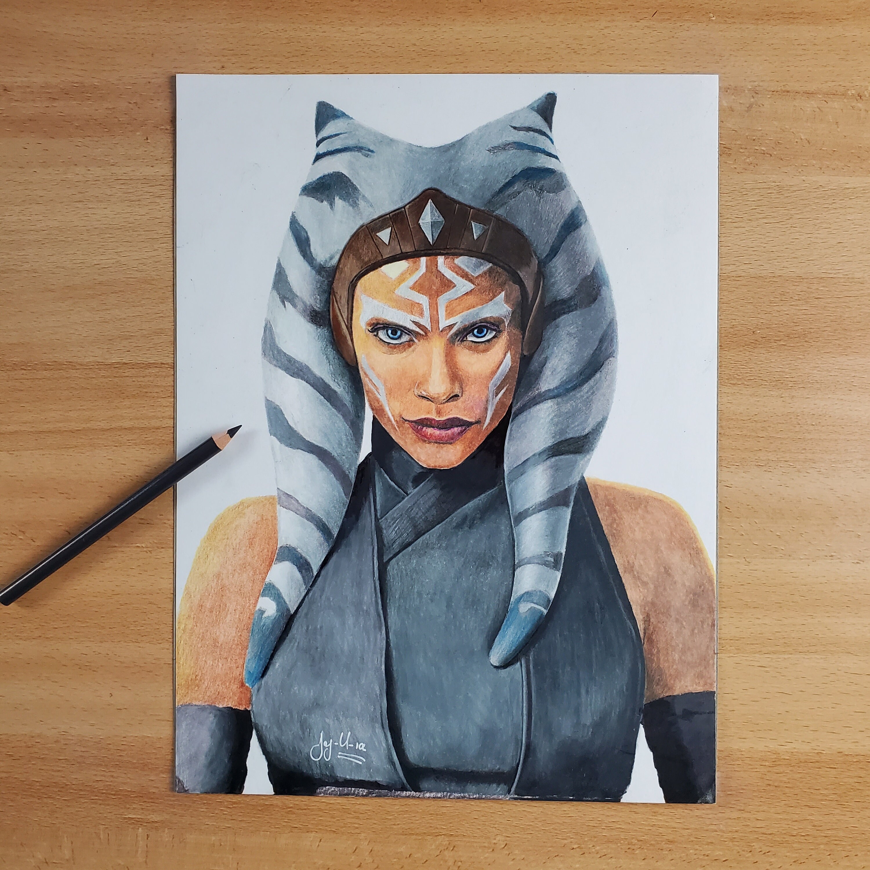 Ahsoka Tano From the Mandalorian Color Pencil Drawing Etsy Canada