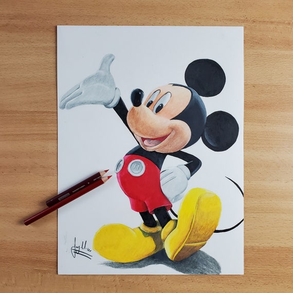 Mickey Mouse Color Pencil Drawing Etsy