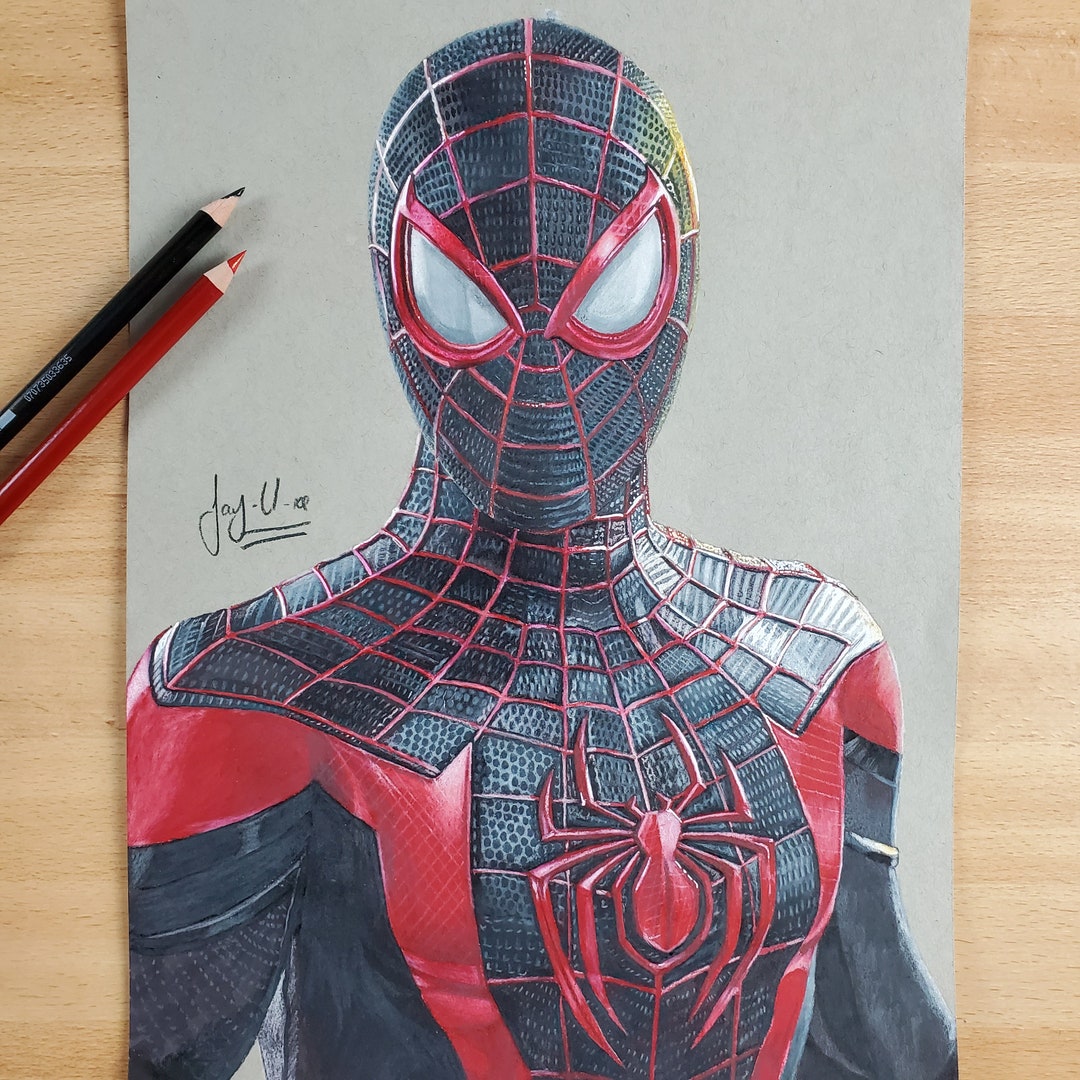 Spider-Man: Miles Morales Dibujo clásico a lápiz de color - Etsy México