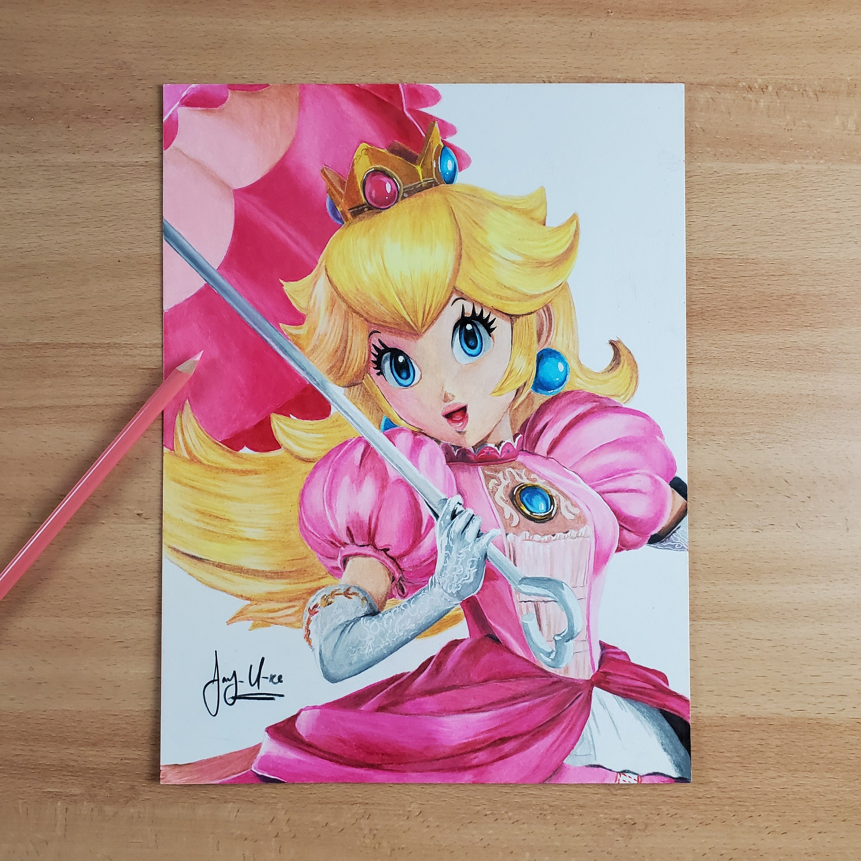 Princess Peach Super Mario Bros. Color Pencil Drawing Etsy