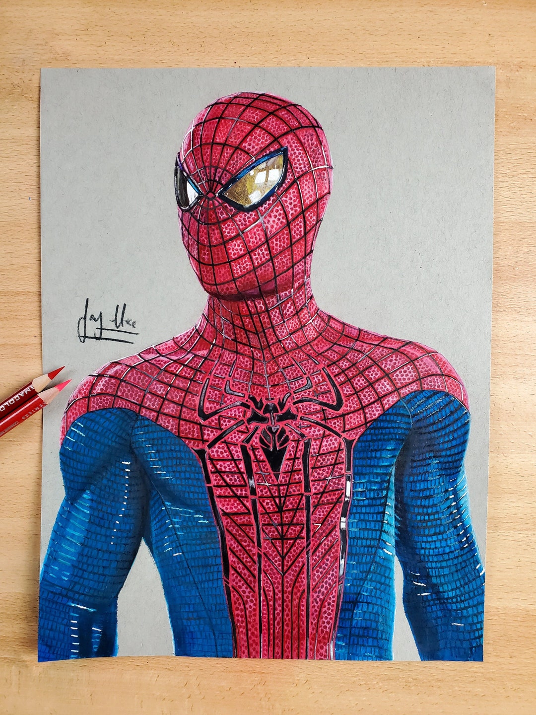 El increíble dibujo a lápiz de color del traje de Spider-Man - Etsy España