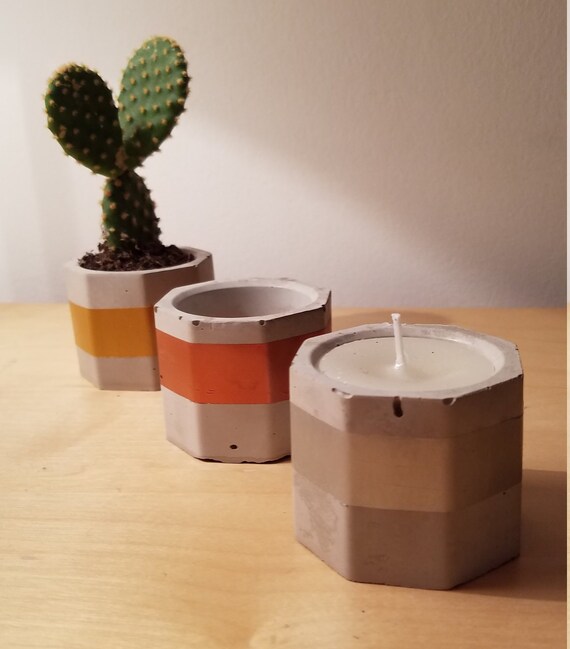 Geometric Concrete Planter Candle Holder Hexaginal Pot Etsy Singapore