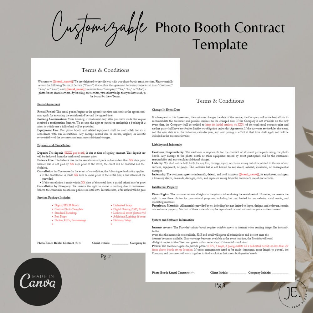 Editable Photo Booth Contract Template Customizable Rental Agreement