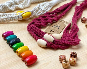 Macrame Plant Hanger DIY Kit with Coloured Wooden Beads