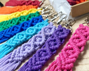 9 Pack of DIY Macrame Diamond Keychains Rainbow Colours