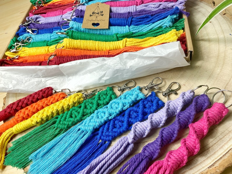 9 Pack of DIY Macrame Diamond Keychains Rainbow Colours image 10