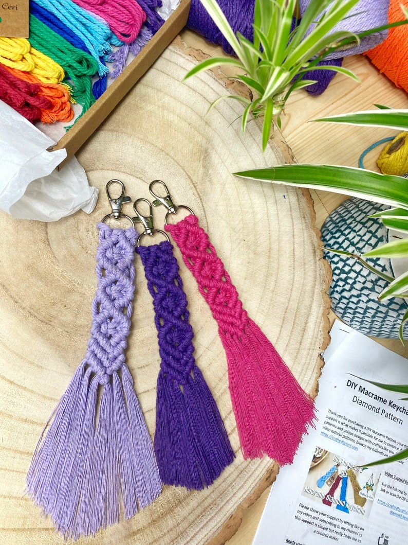 9 Pack of DIY Macrame Diamond Keychains Rainbow Colours image 4