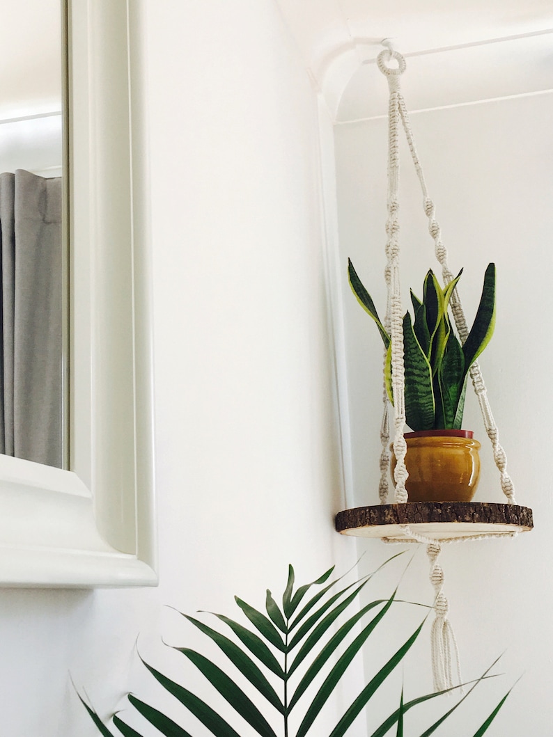 Large round wooden macrame shelf image 1