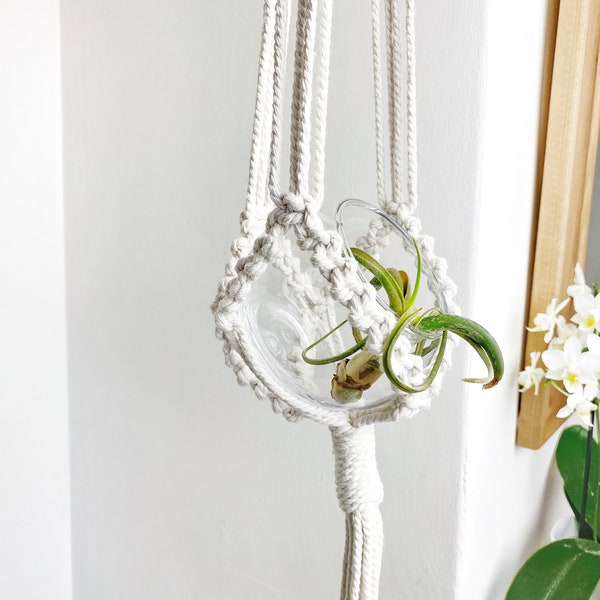 DIY Kit Macrame Air Plant Hanger/Holder Pattern with Video Tutorial and Glass Bowl/Plant Pot