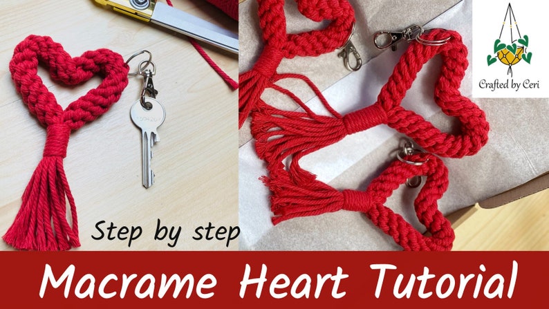 Macrame Heart PDF Pattern Easy Valentines keychain tutorial image 10