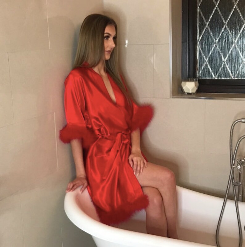 satin marabou robe