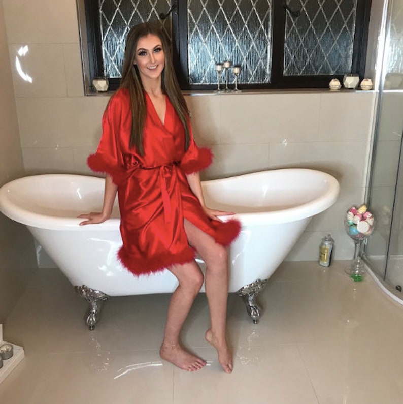 satin marabou robe