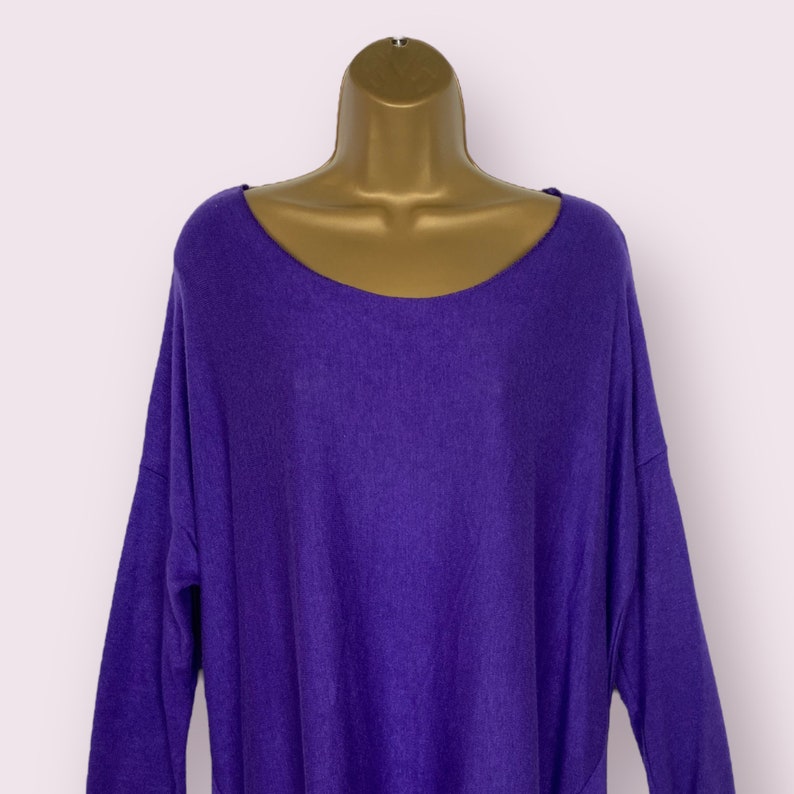 Purple Lightweight Knitted Jumper Sweater Wool Mix Plus One Size 14-20 Made in Italy Round Neckline Boho Lagenlook Gift For Her Winter image 9
