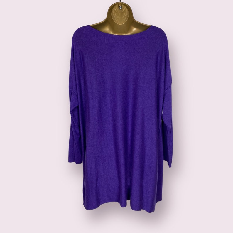 Purple Lightweight Knitted Jumper Sweater Wool Mix Plus One Size 14-20 Made in Italy Round Neckline Boho Lagenlook Gift For Her Winter image 6