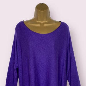 Purple Lightweight Knitted Jumper Sweater Wool Mix Plus One Size 14-20 Made in Italy Round Neckline Boho Lagenlook Gift For Her Winter image 3
