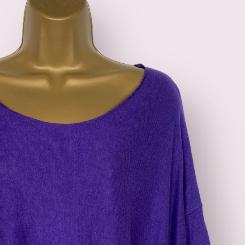 Purple Lightweight Knitted Jumper Sweater Wool Mix Plus One Size 14-20 Made in Italy Round Neckline Boho Lagenlook Gift For Her Winter image 4