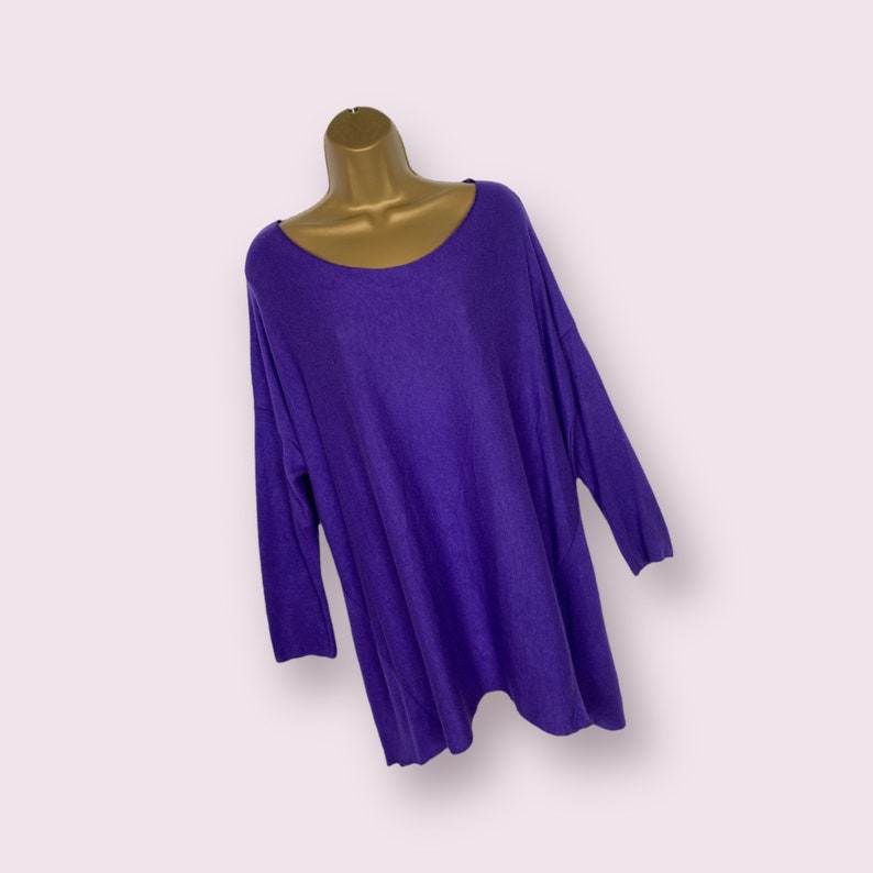 Purple Lightweight Knitted Jumper Sweater Wool Mix Plus One Size 14-20 Made in Italy Round Neckline Boho Lagenlook Gift For Her Winter image 1