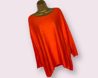Orange Lightweight Knitted Jumper Sweater Wool Mix Plus One Size 14-20 Made in Italy Round Neckline Boho Lagenlook Gift For Her Winter