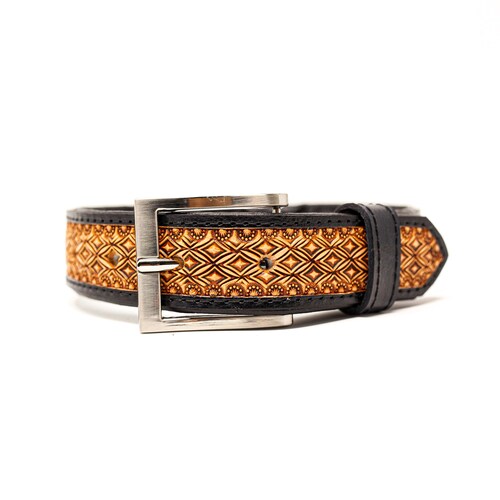 Gepersonaliseerde lederen halsband, luxe halsband, handgemaakte kwaliteit Herman eiken leer, geometrische stalen stempels, met de hand gesneden, met de hand bewerkt