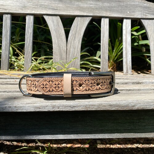 Gepersonaliseerde leren hondenhalsband, luxe halsband, handgemaakte kwaliteit Herman Oak-leer, geometrische stalen stempels, gewatteerd, handgemaakt,