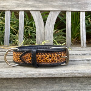 Personalized Leather Dog Collar, Luxury Collar, Handcrafted Quality Herman Oak Leather, Flower Geometric Steel Stamps, Padded , Hand tooled,