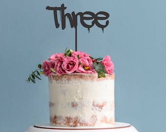 Birthday Cake Topper - Word Three Cake Topper - 3rd Birthday Cake Decoration - ADRMFT