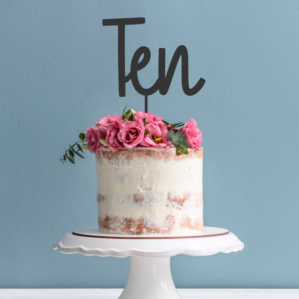 Birthday Cake Topper - Word Ten Cake Topper - 10th Birthday Cake Decoration - JSTOKFT