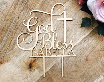 God Bless Cake Topper Cake Topper Cake Decoration Personalised Cake Toppers Personalized Baptism Cake Topper Christening Topper SMTSC3