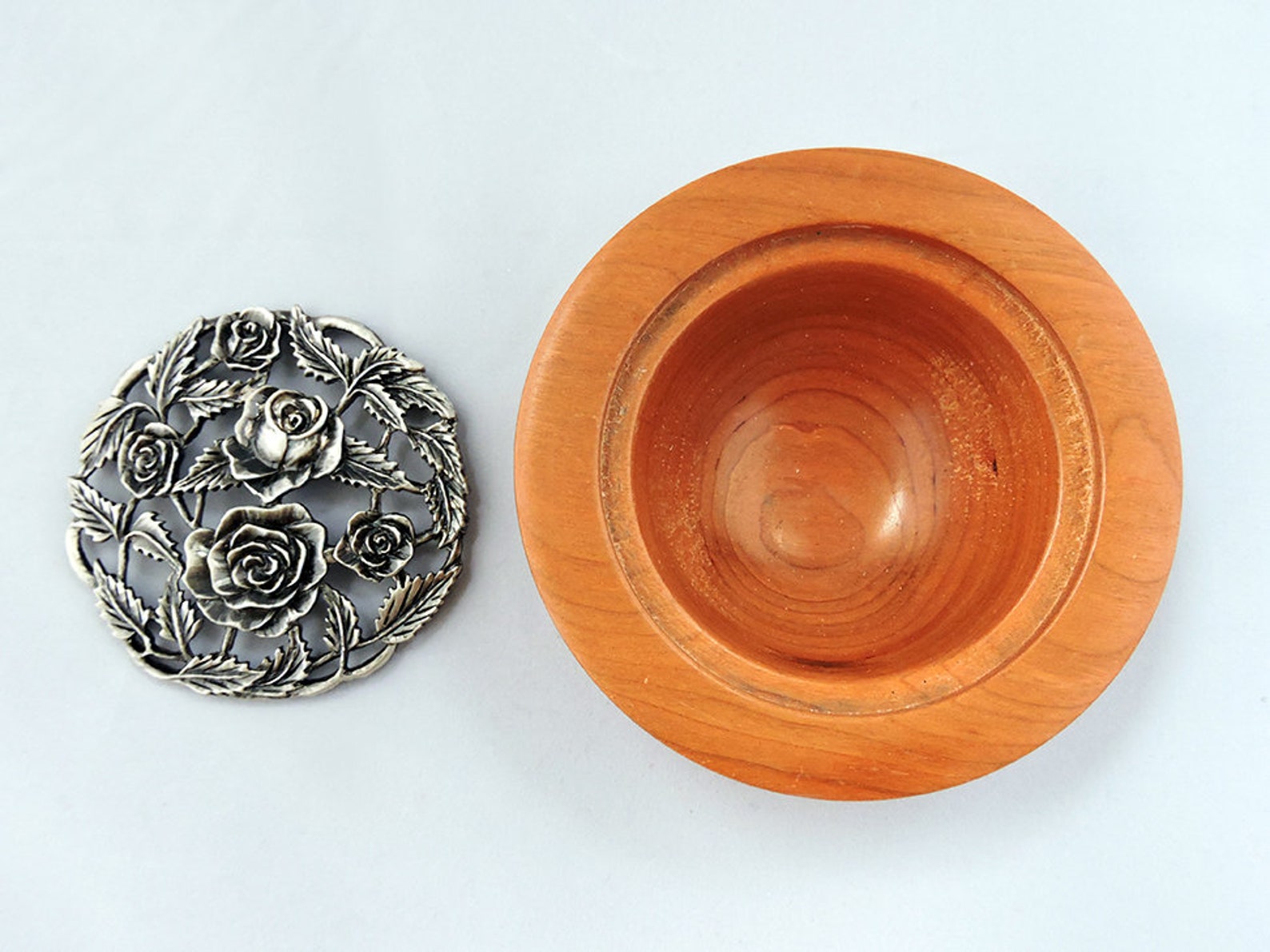 Cherry Wood Turned Custom Potpourri Bowl with Rose Lid. 1159 Etsy