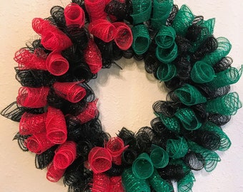 Mesh Kwanzaa Wreath Black Red Green