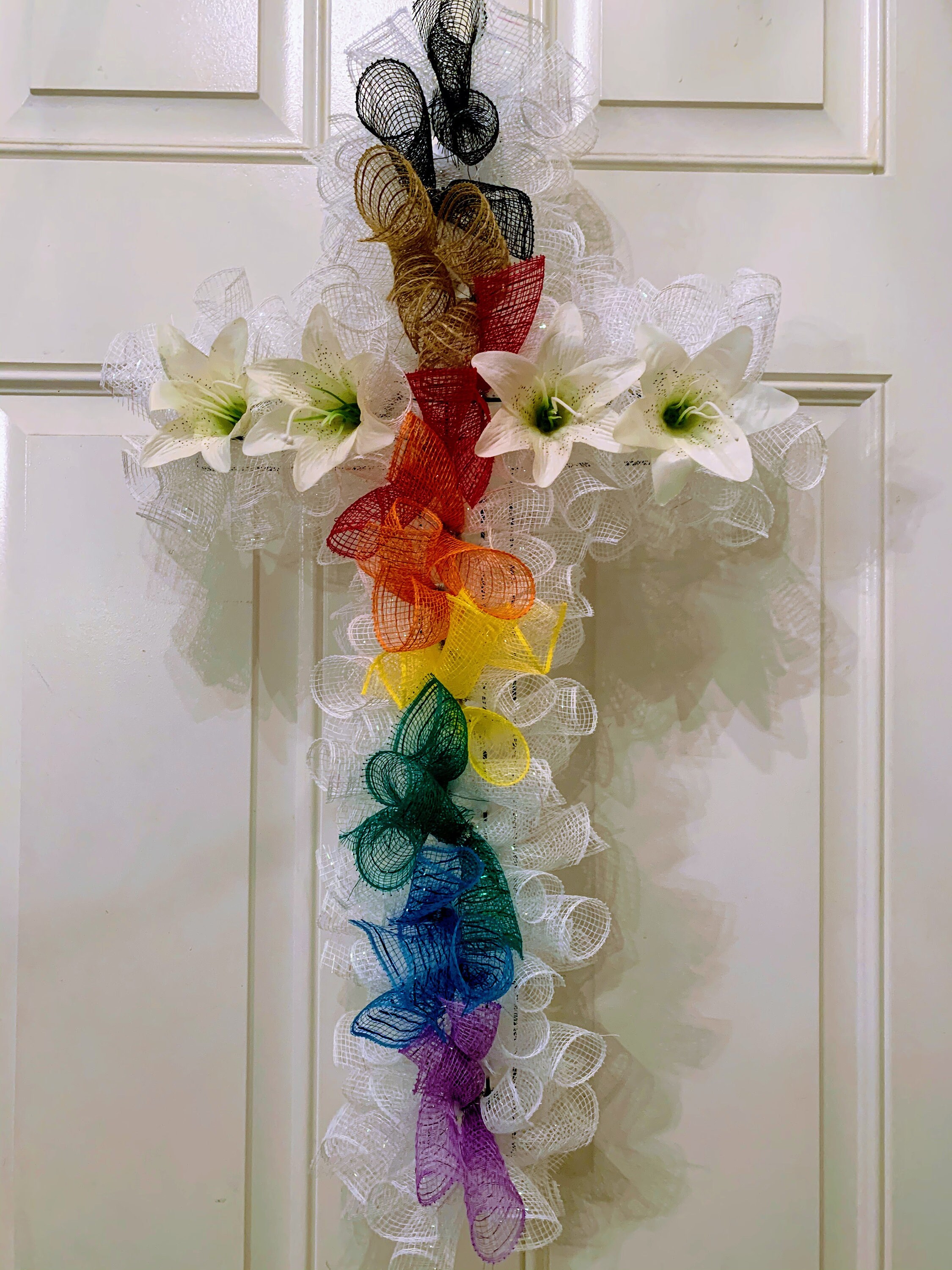 Mesh Cross Lily Rainbow Pride Christian Love Wreath