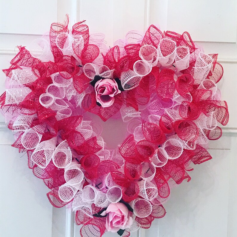 Deco Mesh Heart Wreath Etsy