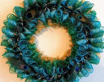 Peacock Wreath Blue Green Gold