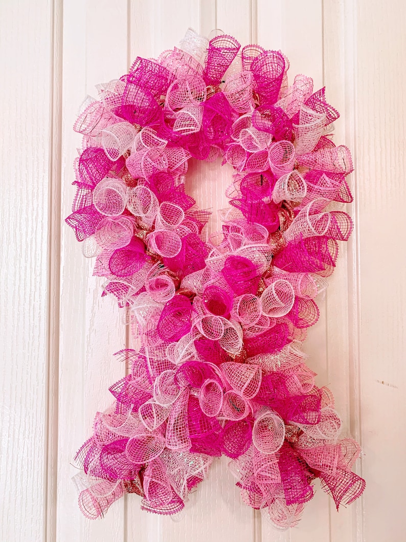 Awareness Ribbon Wreath Pink Breast Cancer Etsy