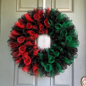 Mesh Kwanzaa Wreath Black Red Green 18 inch