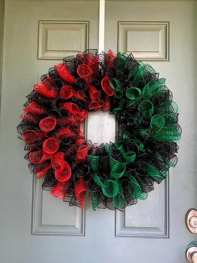 Mesh Kwanzaa Wreath Black Red Green 18 inch
