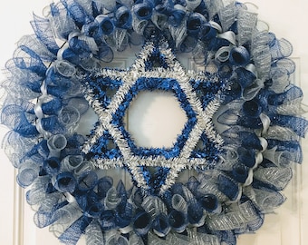Star of David Wreath Blue Silver White
